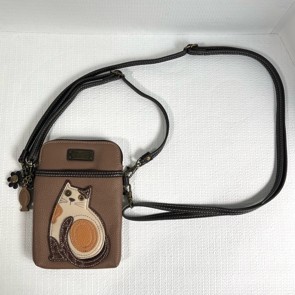 Chala CAT Cellphone Crossbody Handbag Brown PETA Approved Vegan Leather - Picture 1 of 16